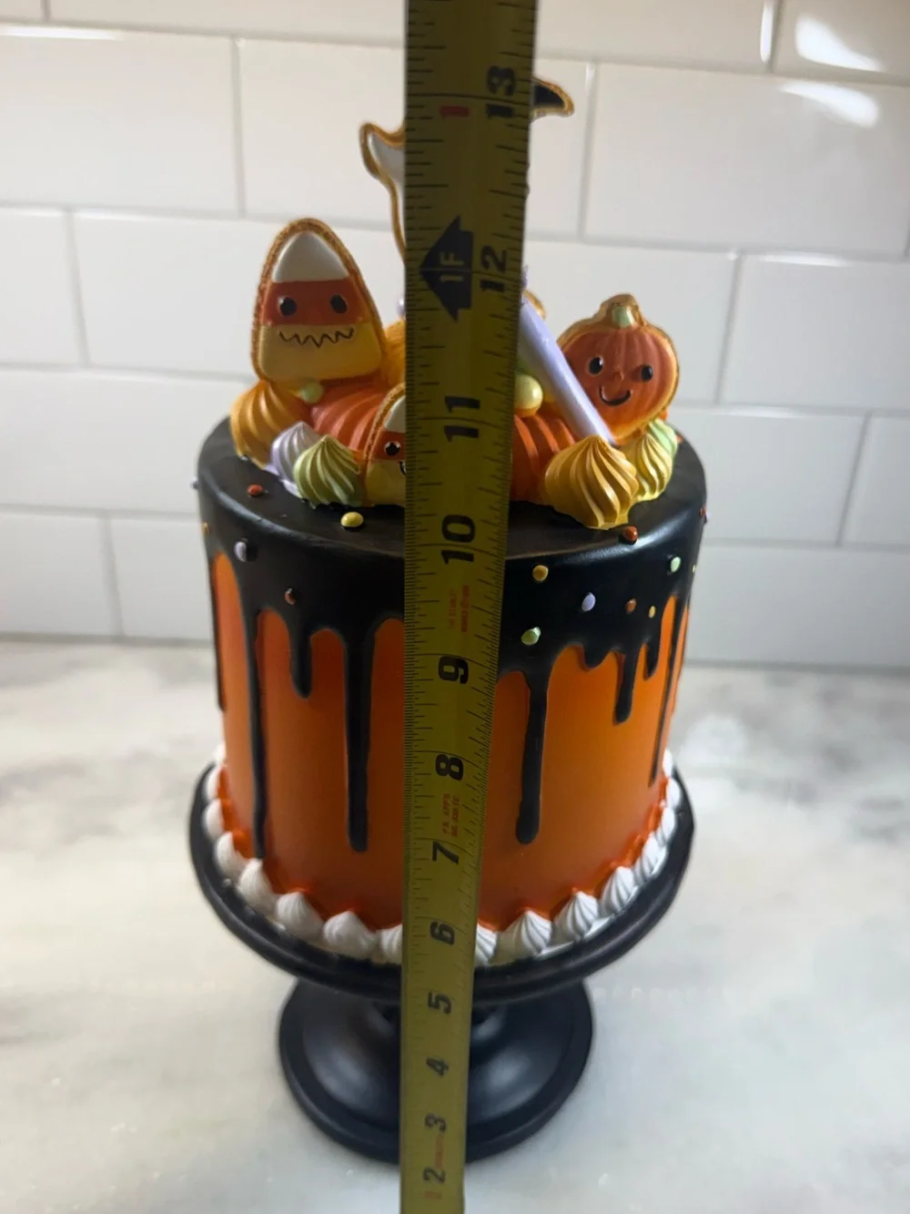 GHOULISH Orange Halloween Faux Cake W/ Monster Cookies & Candies Tabletop Decor